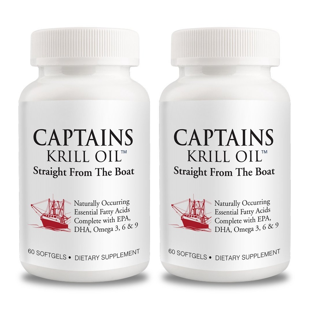I capitani Pure Antarctic Krill Oil Softgels | Omega 3 EPA, DHA con Astaxanthin & Phospholipids| No Additivi o Chimici | 1000mg per Serving, 60 capsule, 2-Pack