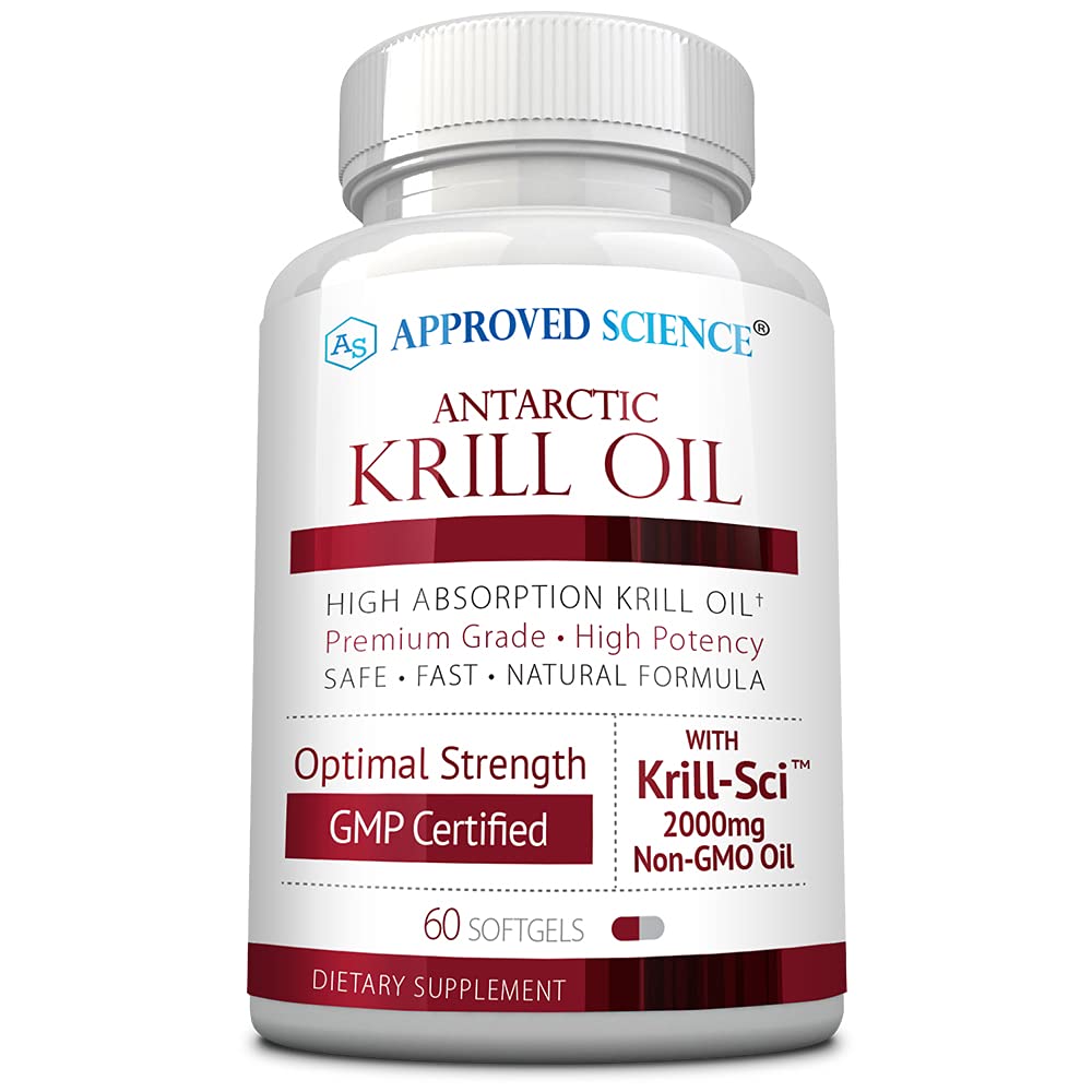 Approvato Scienza Krill olio - 2000mg Antartico Krill olio, 650mcg Astaxanthin - 260mg EPA, 160mg DHA - 60 Softgels - 1 mese di fornitura