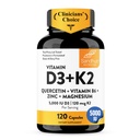 Vitamina D3 K2 Magnesio 5000 IU di Sandhu, 120mcg K2 Capsule 120 Conte (Pack of 1) | con VIT B6, Zinc & Quercetin | D3K2 Supporta Assorbimento Superiore, Energia, Immune, Salute Muscolare per Uomini e Donne