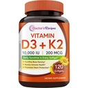 Vitamina D3 K2, 10.000 IU, 200 mcg, MK-7, forte densità di ossa, denti, immuni, supporto cardiaco, energia, assorbimento di calcio, no soia e glutine, non OGM, 120 Softgels