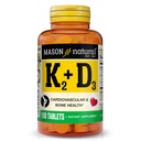 MASON Vitamina NATURAL K2 + D3, 100, alimentazione giornaliera, con calcio per il supporto normale di ossa e muscoli, compresse