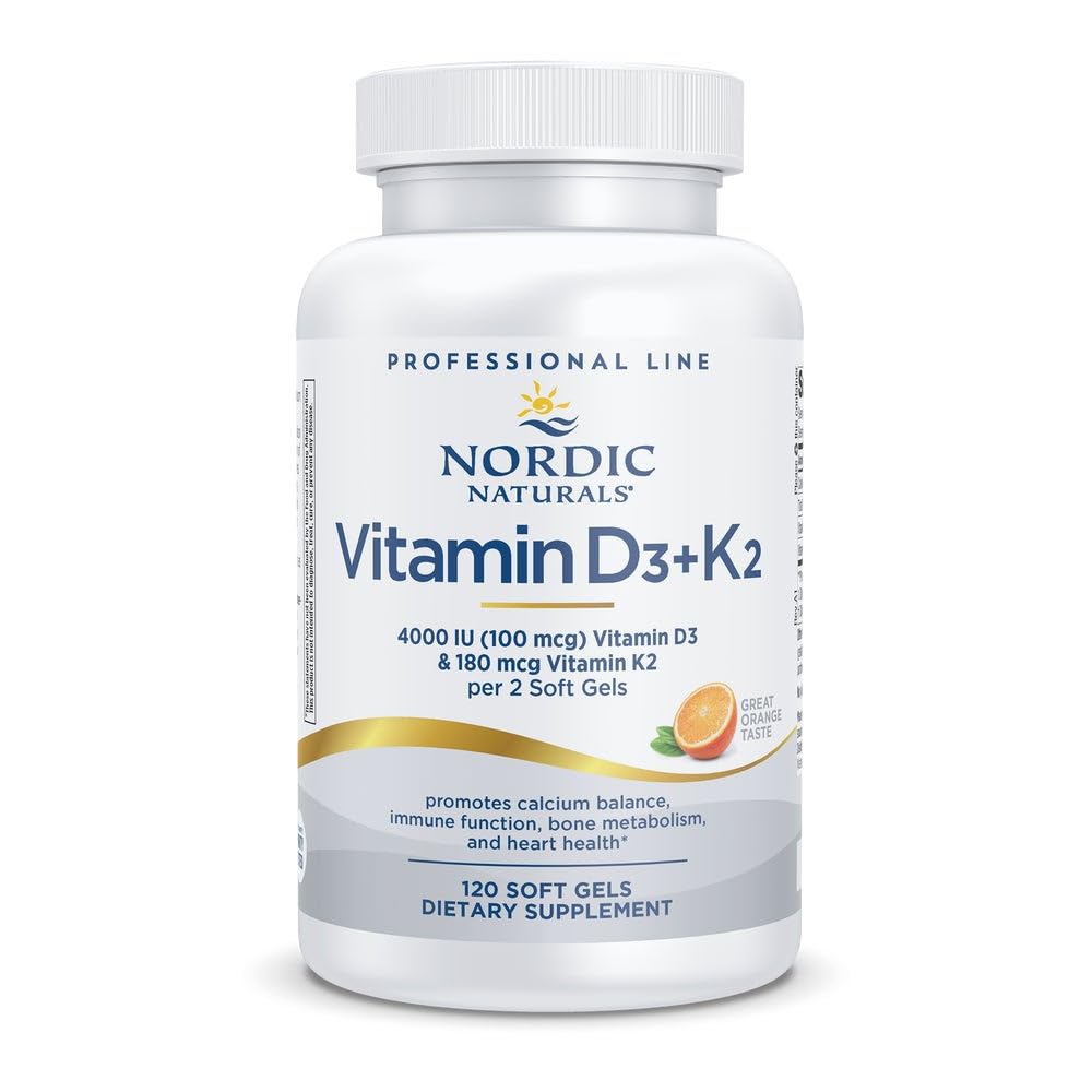 Nordic Naturals Professional Grade Vitamina D3+K2 Supplemento, Arancione Flavor - 60 Gel Morbidi - 4000 IU Vitamina D3 & 180 mcg K2- Promuove Calcium Balance & Immune Funzione - Non-GMO - 30 Serve