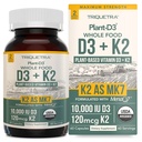 Organic Plant D3 + K2 | 10000 IU D3 + 120 mcg K2 come All-Trans MK7 da MenaQ7® - 100% Whole Food, Raw & Vegan | Digestione potenziata con Prebiotic & Superfood Complex – D3 da Organic Algae (60 Count)