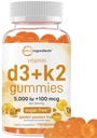 Micro Ingredienti Vitamina D3 K2 Gummies, 120 Count | 5.000 IU Vitamina D + 100 mcg K2 MK-7 | Bone, Immune & Heart Health Supplements* | Zucchero Free Golden Passion Fruit Flavor | Non OGM, Gluten Free