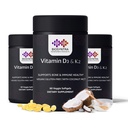 Vitamina D3+K2 con olio di cocco - Vitamina Vegan D 5000 IU & MK7 Vitamina K 110mcg per Bone, Supporto Cuore e Immune, Non OGM, Terze Parti Testata, Soia Free, Alta Assorbimento 60 Softgel Veggie