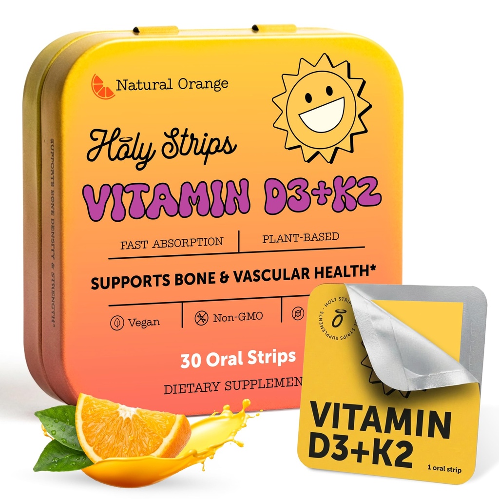 Vitamina D3 K2 Supplemento 5000 IU - Strisce Orali Fast-Absorbing per Bone & Heart Health - Vitamina D K2 Formula basata sulle piante - D3K2 - Vitamina D3 con K2- Non OGM - Zucchero-Free (30 Conte)