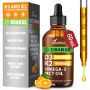 Vitamina D3 K2 Gocce, D3 20000 IU & K2 come MK-7 400mcg con Magnesio, Calcio, Zinco & Omega 3 per Immune*, Mood*, Bone* Salute, Arancione Flavor Vitamina D Gocce Liquide Supplemento 1 Bottiglia / 2 once
