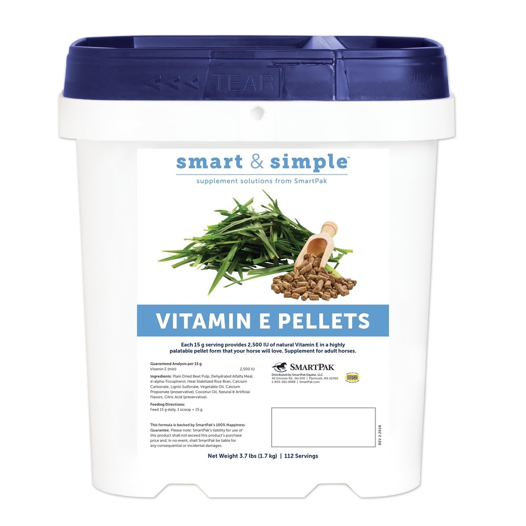 Smart & Simple Vitamin E Pellets | Pellets Supplemento cavalli | Vitamina E per cavalli | Supporto immunitario | Modulo pellet per alimentazione facile | 112 Serve | 3.7 LB Bucket