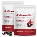 Xaarty 2Pack Premium Astaxanthin 12mg, integratore naturale antiossidante per occhio, giunto, salute della pelle, sorgente di microalghe, alimentazione di 4 mesi | Supporta Circolazione interna, 240 Softgels