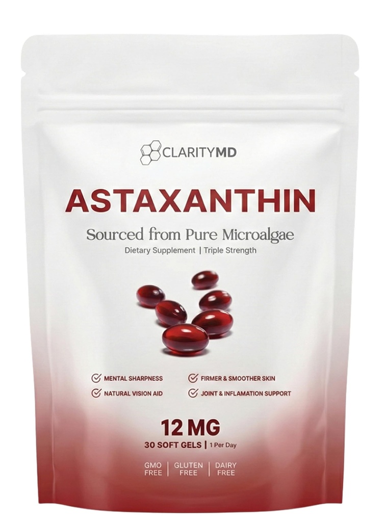Astaxanthin 12mg Antiossidanti Supplemento – Fonte naturale delle microalghe – Softgel a base di lipidi per assorbimento potenziato – Cognitivo, Vision & Joint Support – 30 Softgels (Pack of 1)