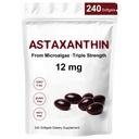 Astaxantina 12mg,240 Softgels,Premium Astaxanthin Antiossidante Supplementi, Supporta l'occhio, pelle, immuno, Circolazione interna, Non-OGM, Gluten Free, No Soy-8 Mese di alimentazione