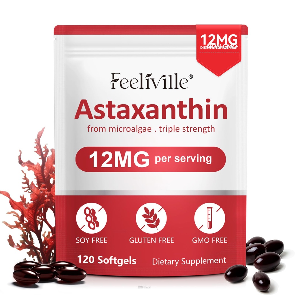 Astaxanthin 12mg, 120 Softgels, 4 mesi di alimentazione | Premium Astaxanthin Antiossidante Supplementi | Fresco Microalgae Fonte | Supporta occhio, Joint, Circulation interna, Salute della pelle