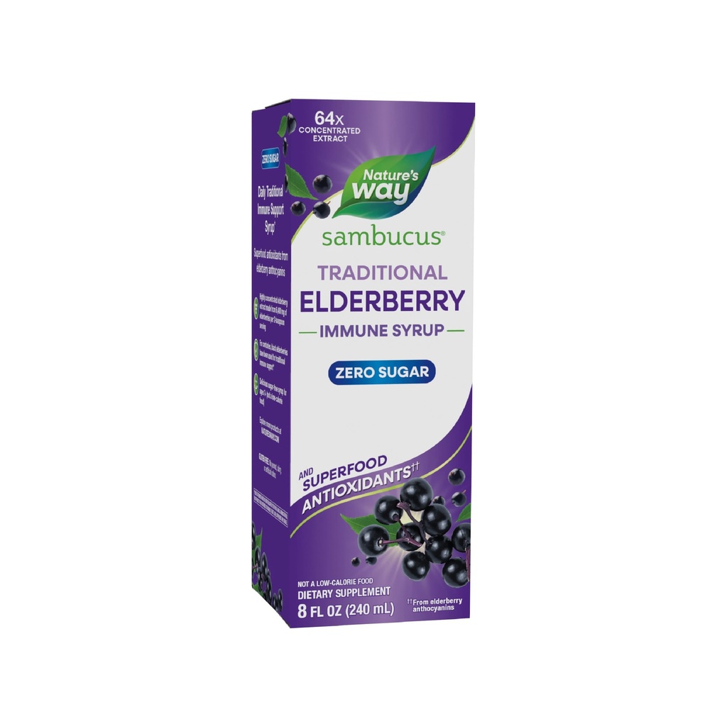 Sciroppo Immune Tradizionale di Sambucus Zero Sugar, Estratto di Mirtillo Nero Altamente Concentrato, Supporto Immune Tradizionale*, Senza Zucchero, Aroma di Bacca, 8 Fl Oz (Packaging May Vary)