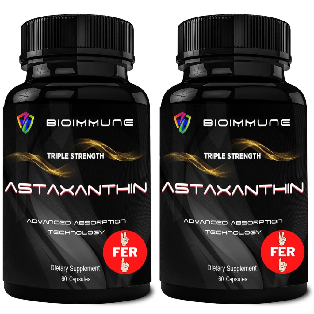 BioImmune 2 Confezione Tripla resistenza AstaQuilTM Astaxantina 12mg Asorbimento potenziato, 120 Softgels w / Olio di cocco organico.
