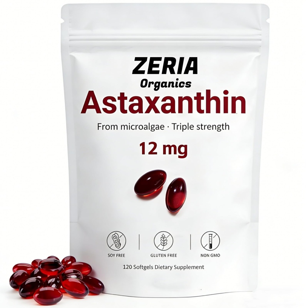 Astaxantina 12mg, Astaxantina naturale Supplementi Alghe, 120 Softgels 4-Month Alimentazione