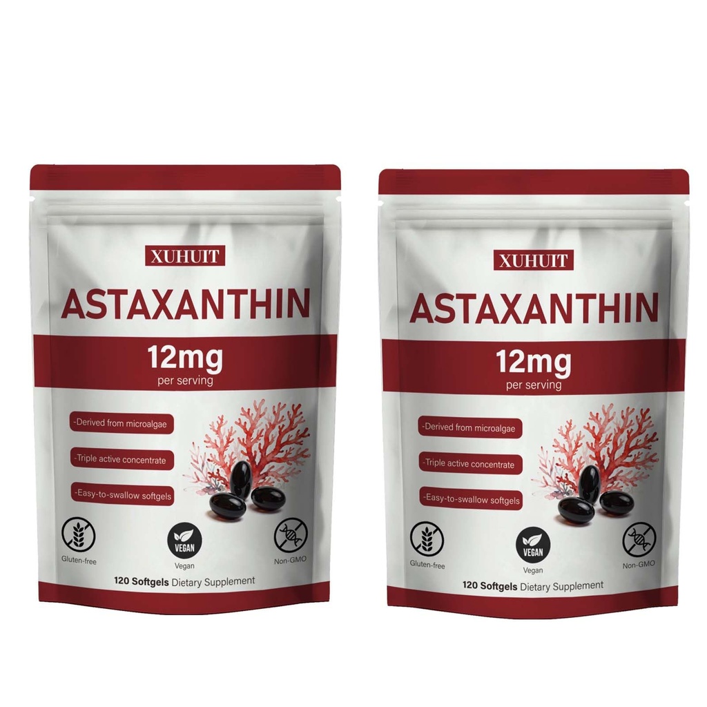 Astaxanthin 12mg Softgels | Estratto botanico naturale di Algae-Derived (Haematococcus pluvialis) | Facile rondine, Non OGM, 120 conte per borsa (2)