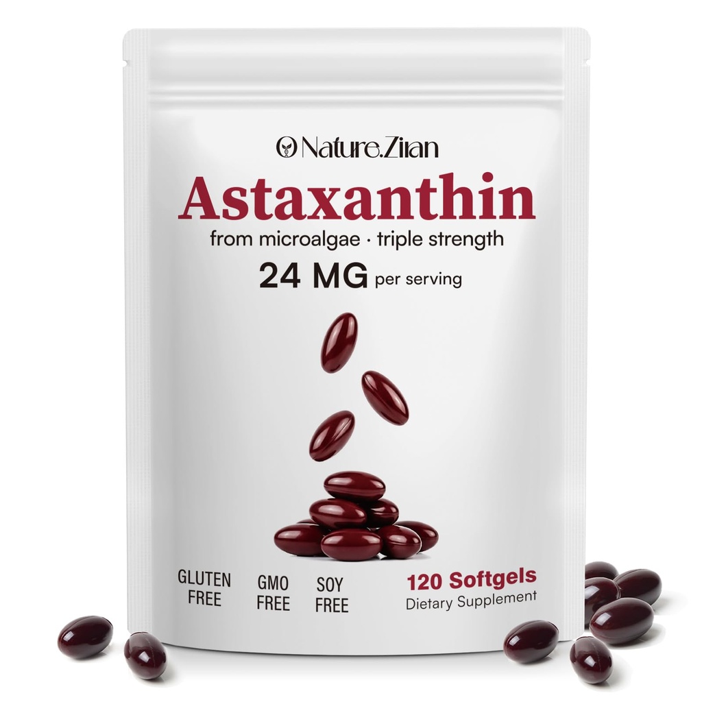 NATURA . ZIRAN Astaxanthin Integra 24mg, Antiossidanti Supplemento, Supporti per Eye &Joint &Skin Health| 4 Mesi di alimentazione| 120 Softgels