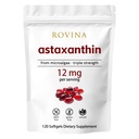 Rovina Astaxanthin 12mg Softgels • Potente antiossidante naturale per sostenere il comfort degli occhi, la vitalità della pelle e la salute immunitaria • Gluten Free • 120 Grains