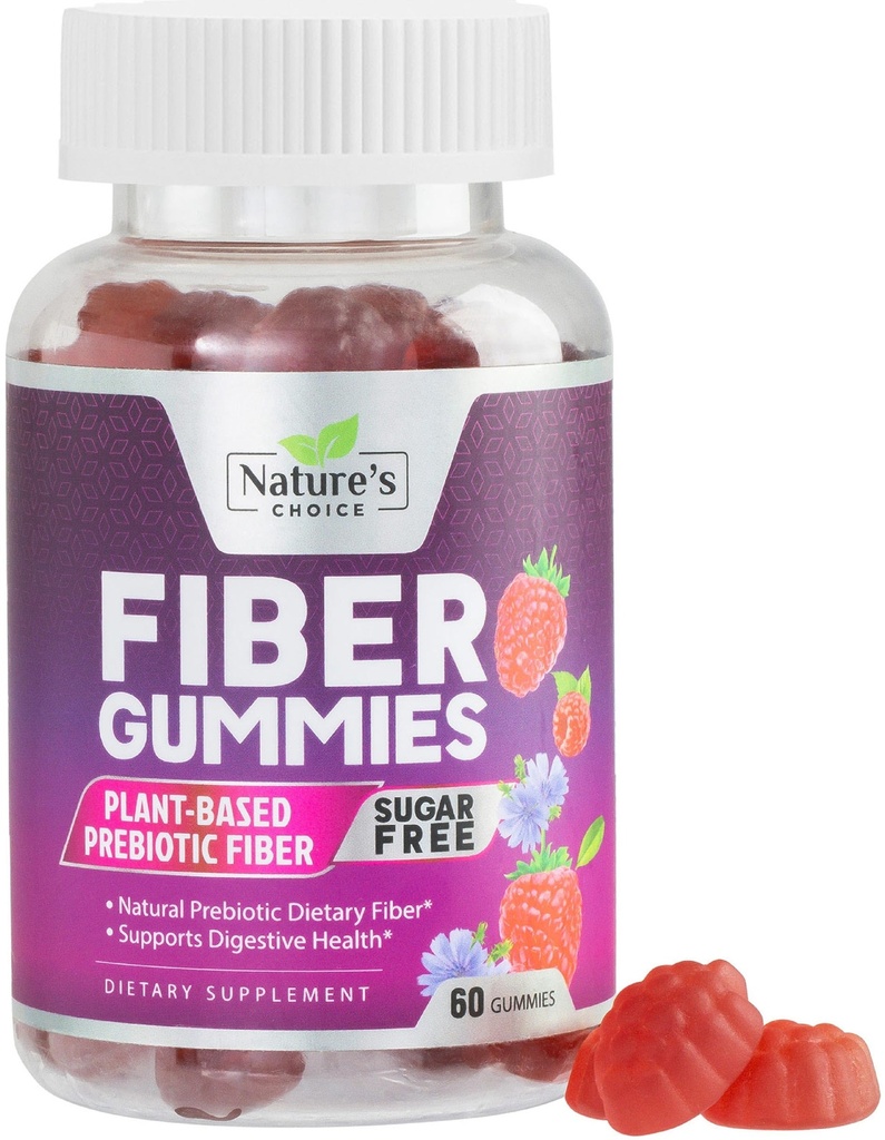 Gummie di fibre per adulti, Zucchero gratuito giornaliero 4g Gummy Fiber Supplemento, Prebiotic Gummy Digestive Health Support - Cuciture solubili basate sulle piante, Prebiotici Supporta Regolarità e Digestione - 60 Gummies