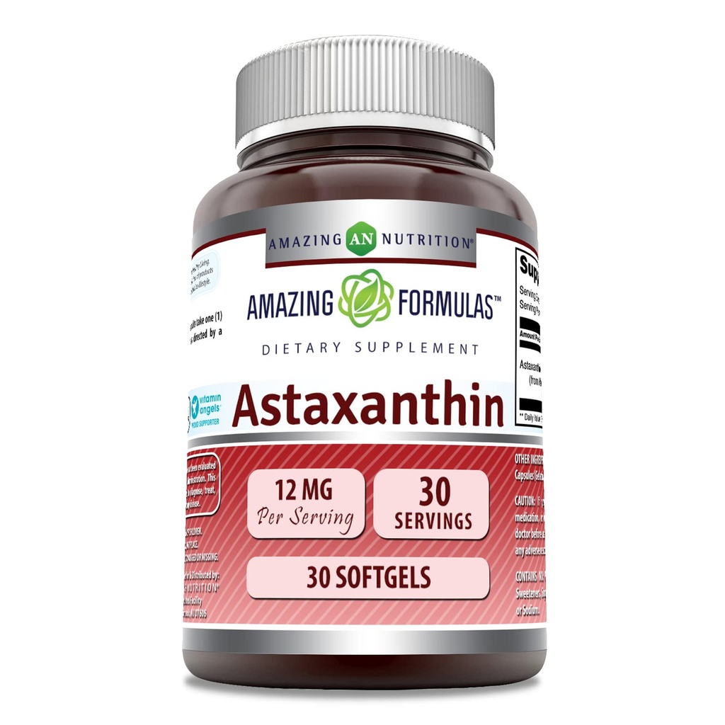 Incredibile Formulas Astaxanthin Supplement | 12 Mg Per Serving | 30 Softgels | Non-GMO | Gluten Free | Made in USA