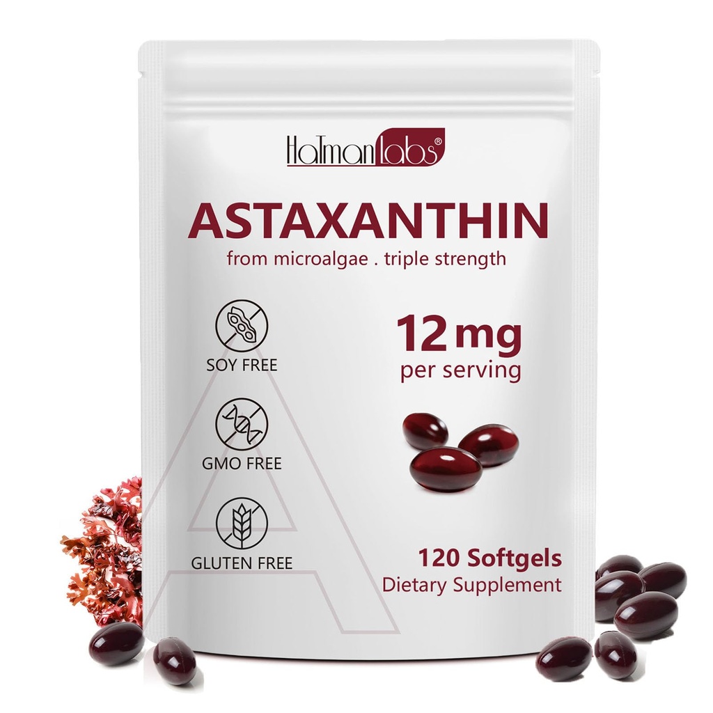 Daiasns Astaxanthin 12mg, Astaxantina Antiossidante Integratori Supporta Occhio, Giunto, Circolazione Interna e Salute Della Pelle - Non OGM, 120 Softgels - 4 Mesi di Alimentazione