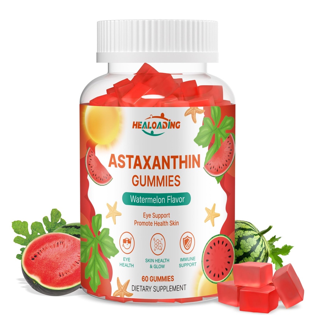 Astaxanthin 12mg Integratori Gummies: Antiossidante Supplemento al Supporto Occhio, Pelle, Joint & Immune System Health Non-GMO & Gluten-Free (60 Gummies)