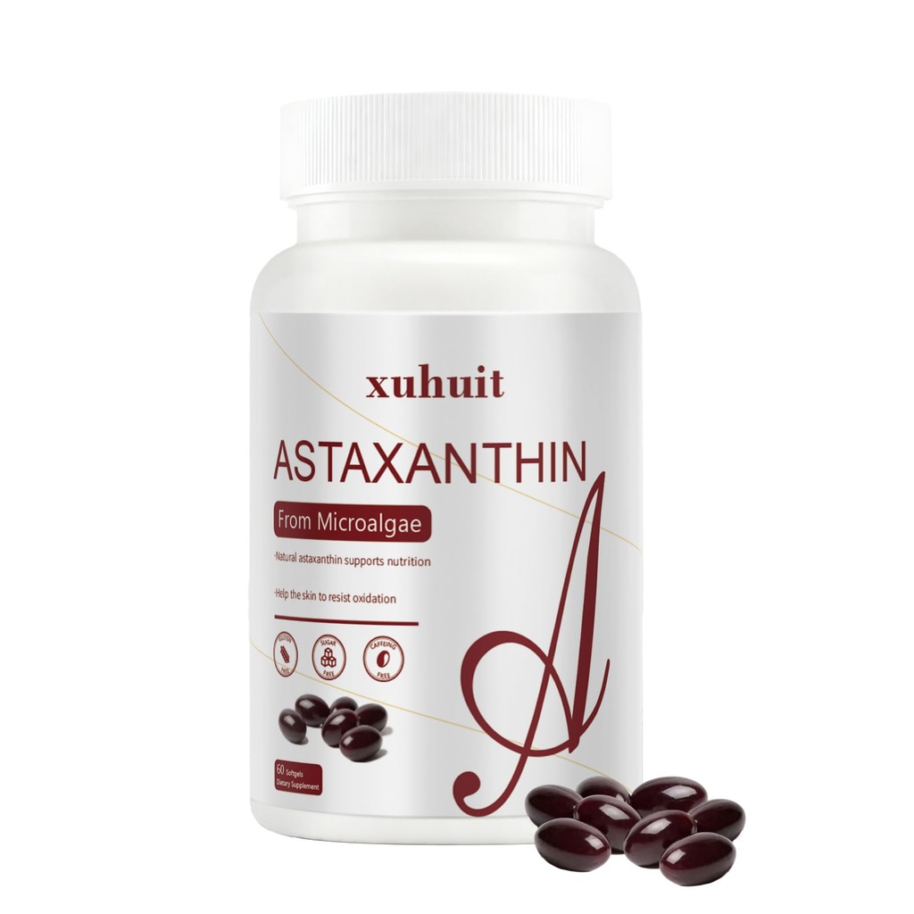 Astaxanthin 12mg Softgels, 120 Contenitore per 4 mesi di fornitura, Antiossidante naturale supplemento da Algae,Soy Free, Facile da ingoiare (01)