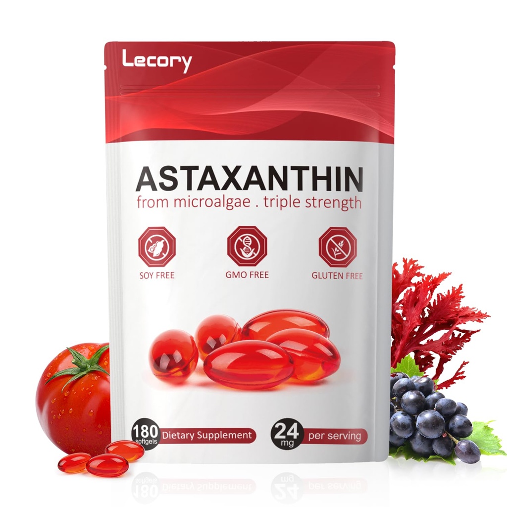 Astaxanthin 24mg, 180 Softgels | 6 mesi di fornitura di Premium Antioxidant | Triple Strength for Eye, Immune, Skin & Circulation Support | Facile da ingoiare, Non OGM, Soy Free