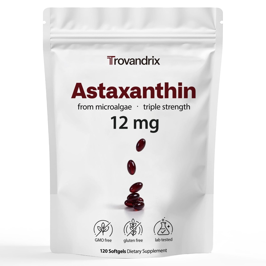 Integratore di astaxantina con 12mg Haematococcus Pluvialis Softgels – Supporto antiossidante ad alta potenza per la salute dell'occhio, Immune & Skin, Formula basata sulle alghe, 120 Softgels (4-Month)