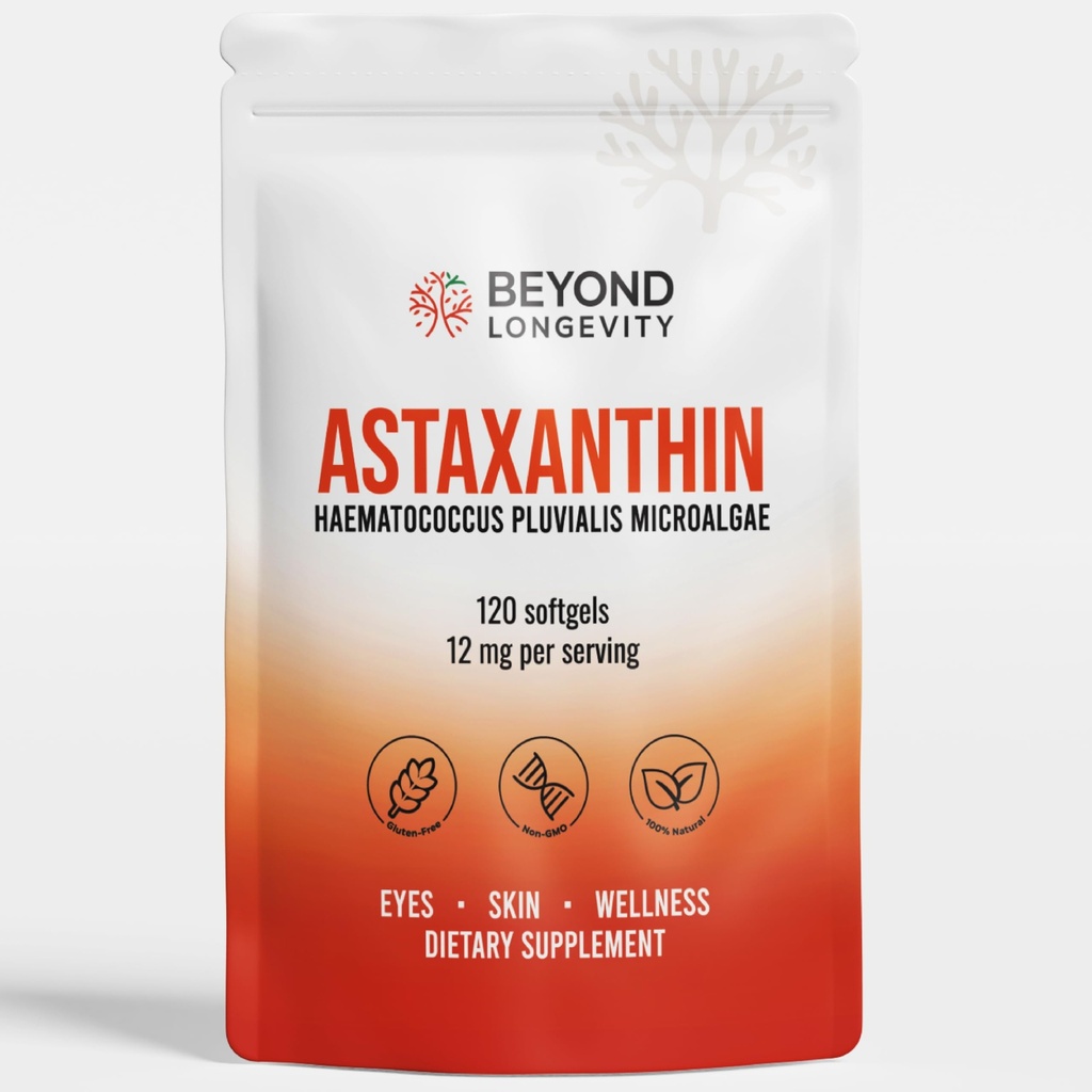 Astaxantina 12mg - Antiossidante Supplemento da Microalgae, 120 Softgels per occhio, pelle e supporto benessere