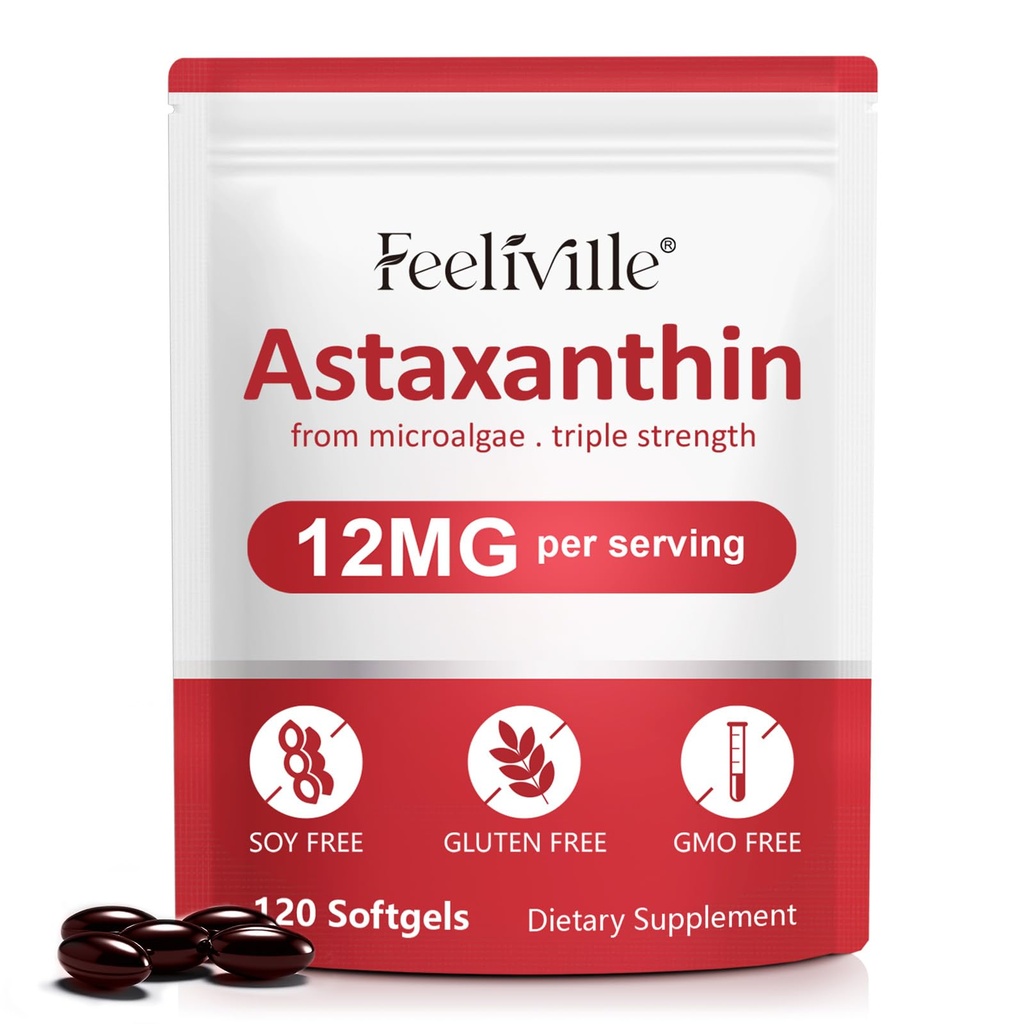 Astaxanthin 12mg (120 Softgels) - Integratori Antiossidanti Premium Astaxanthin - Supporta Occhio, Circolazione interna, Immune & Skin Health - Fresco Microalgae Sorgente - Non-GMO & No Gluten