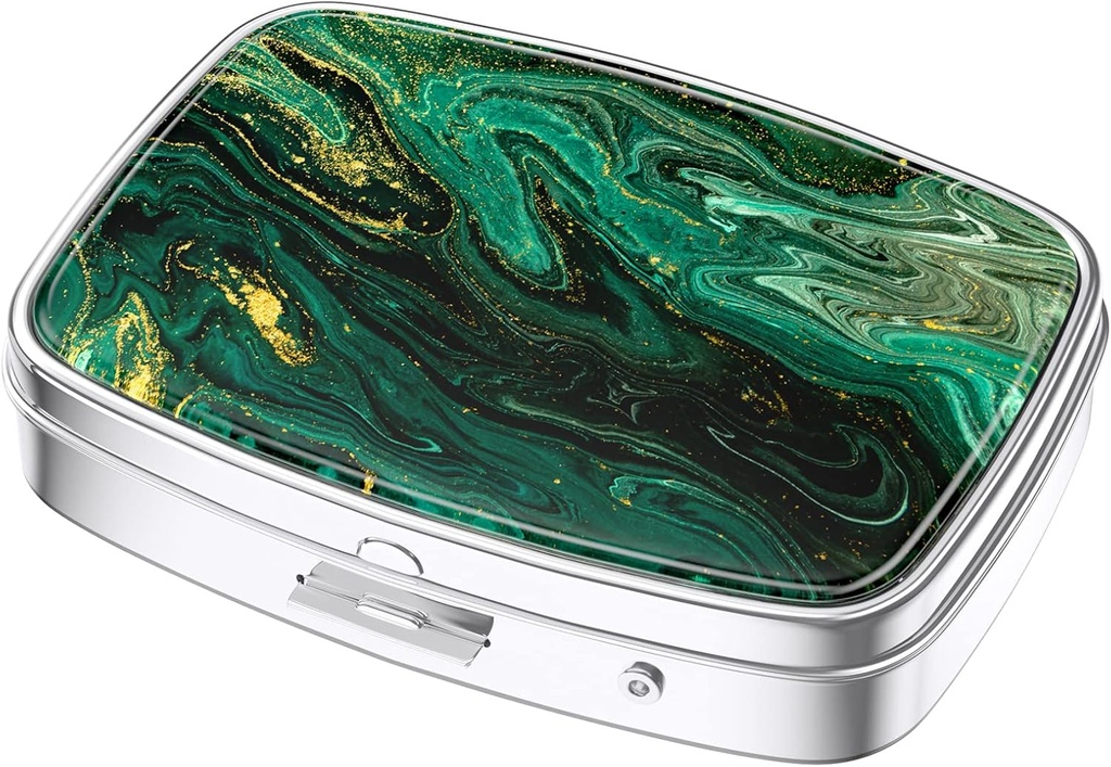 Nipichsha Pill Box, Small Pill Case for Purse & Pocket, Cute Travel Medicine Organizer, Portable Medicine Container Holder to Holder to Hold Vitamins, Medication, Fish Oil & Supplement, Green Ocean Marble