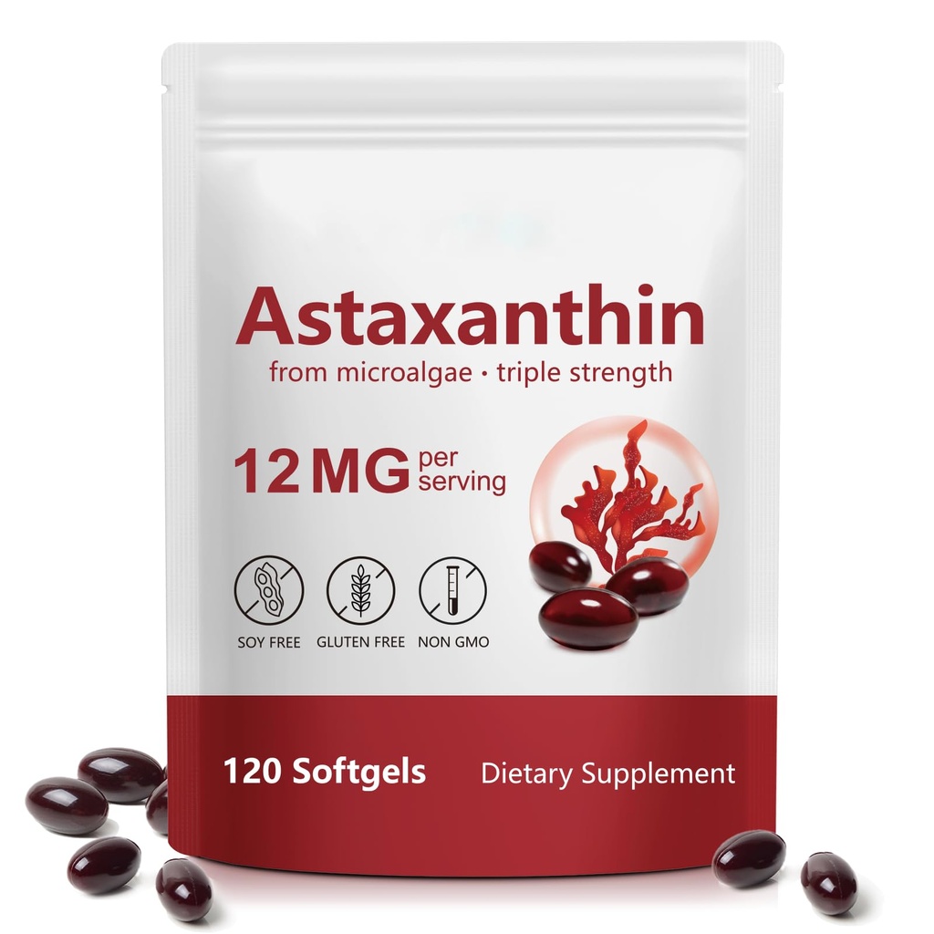 HUALIJIA Astaxanthin 12mg, 120 Softgels | 4 Mesi di alimentazione - Integratori Antiossidanti Premium Astaxanthin - Supporta Occhio, Immune, Joint, Salute della pelle e Circolazione interna, Facile da ingoiare, Non OGM