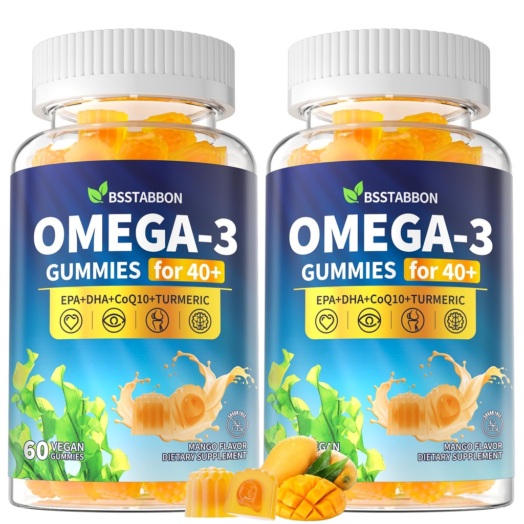 Omega-3 Gummies Supplemento per gli adulti 40+: 1280mg Vegan Omega3 Fatty Acid DHA EPA con vitamina D3 K2 Zinc Turmeric per il supporto sanitario generale - Fish Oil Alternative per gli uomini (120Count)