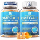 Olio di pesce Omega 3 Gummies 1500mg per gli adulti - Tripla resistenza con EPA & DHA, COQ10, Riso di lievito rosso - Wild Caught Omega 3 acidi grassi Supplementi per Hsar-t & Brain - Sugar Free, Burpless, 120 Conte