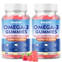 2 Confezione Vegan Omega-3 Gummies1000mg per adulti - Supplemento senza zucchero con 400mg DHA & 600mg EPA, Vitamine A, C, E e Zinco - 120 Conte