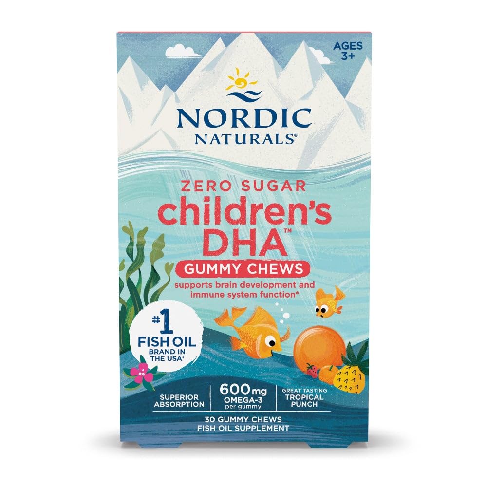Nordic Naturals Zero Sugar Children’s DHA Gummy Chews, Tropical Punch - 30 Gummy Chews for Kids - 600 mg Total Omega-3s - Brain Development, Learning, Healthy Immunity - Non-GMO - 30 Serve