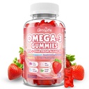 Vegan Omega 3 Gummies 1000mg + CoQ10 + Magnesio - w/Algae EPA 600mg & DHA 400mg, Olio di pesce Omega-3 Supplementi alternativa per adulti, per cervello, occhio, salute immunitaria, aroma di fragola, 60 Conte