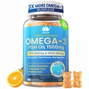 Olio di pesce Omega 3 Gummies 1500mg per gli adulti - Tripla resistenza con EPA & DHA, COQ10, Riso di lievito rosso - Wild Caught Omega 3 acidi grassi Supplementi per Hsar-t & Brain - Sugar Free, Burpless, 60 Conte