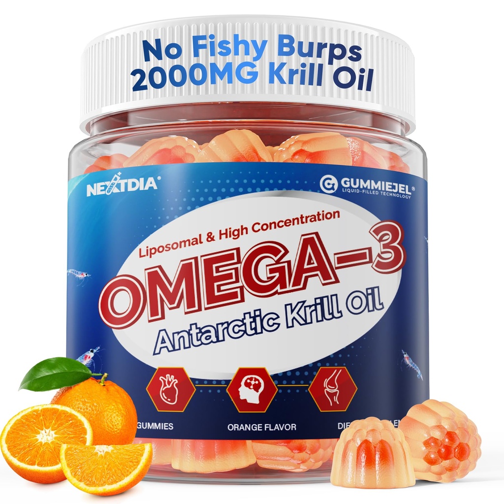 Liposomal Antartico Krill olio Omega 3 Gummies 2000mg - Cellular Level Absorption Omega-3 con EPA, DHA & Astaxanthin - Antiossidante & Brain Support - Fish Oil Supplements Alternative - 60 Conteggio