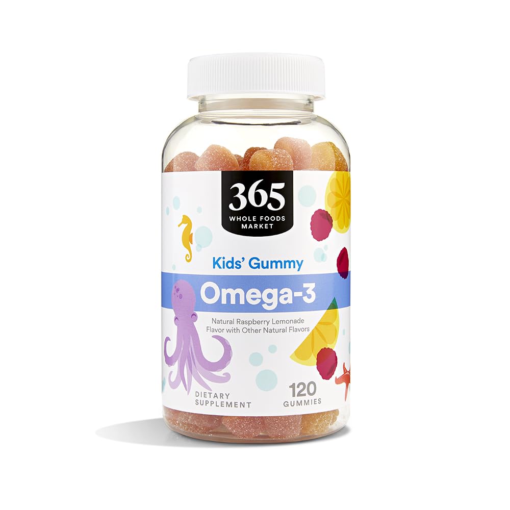 365 da Whole Foods Market, Omega-3 Kids' Gummy, Natural Raspberry Lemonade Flavor, 120 Conte