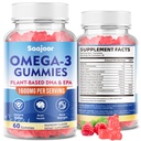 Vegan Omega-3 Gummies1000mg per adulti - Supplemento senza zucchero con 400mg DHA & 600mg EPA, Vitamine A, C, E e Zinco - 60 Conte