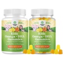 Bundle di Omega DHA Gummies per bambini - acidi grassi Omega 3 6 9 con vitamina C per cervello, immunità e visione - DHA nutrizionale per sano sistema nervoso e supporto di messa a fuoco - vegetariano e senza glutine