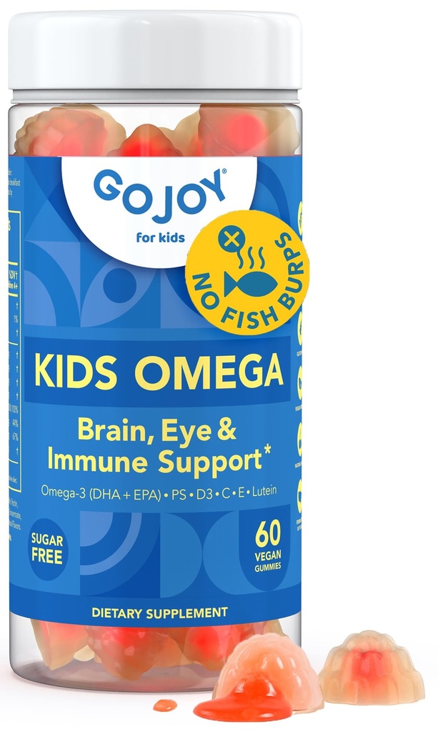 GOJOY Kids Omega 3 DHA Gummies – No Fish Burps, No Sugar – Brain, Eye & Immune Support – Plant-Based Omega-3 da Algae – Vegan, Clean DHA per bambini, bambini e bambini Età 3+