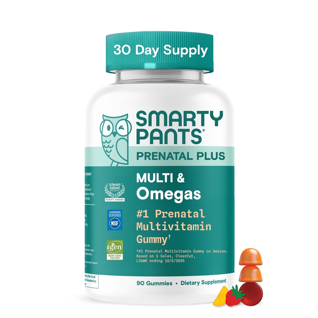 Multivitaminici prenatali con Omega 3 DHA/EPA, Methylfolate, Biotin, Vitamine D3, C, B12, B6, A, K e Zinco, Gluten Free, Clean Label, Two Fruit Flavors, 90 Gummies (30 giorni di alimentazione)