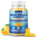 Omega-3 Gummies per adulti, aroma arancione – senza zucchero, senza alghe DHA 600mg & EPA 300mg, con vitamine A, C, E, Zinc, 60 Gummies