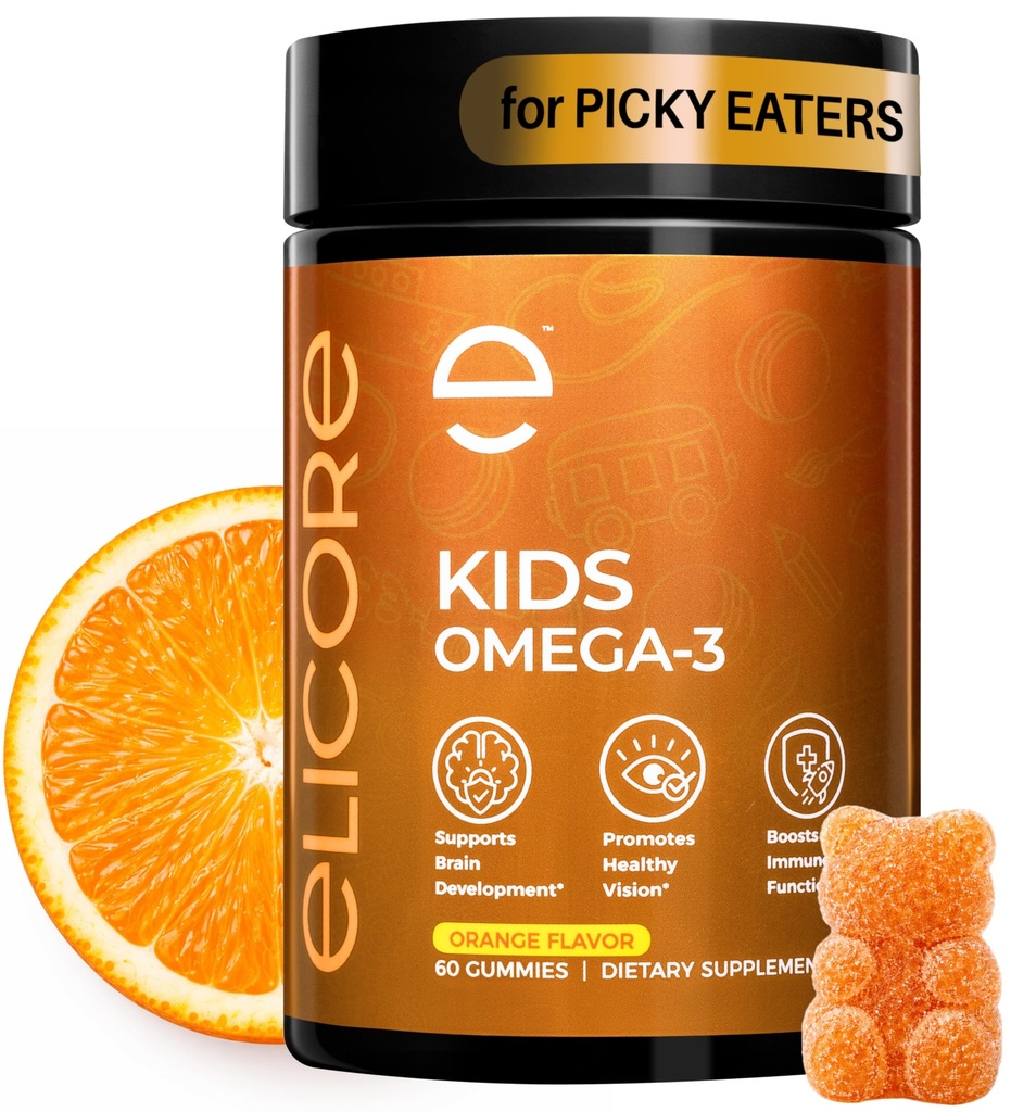 Premium Kids Omega 3 Gummies – Olio di pesce di sapore arancione per i bambini – Omega 3 Gummies per i bambini – No Fish Burps – Cervello, Occhio e supporto immunitario – 2 mesi di fornitura
