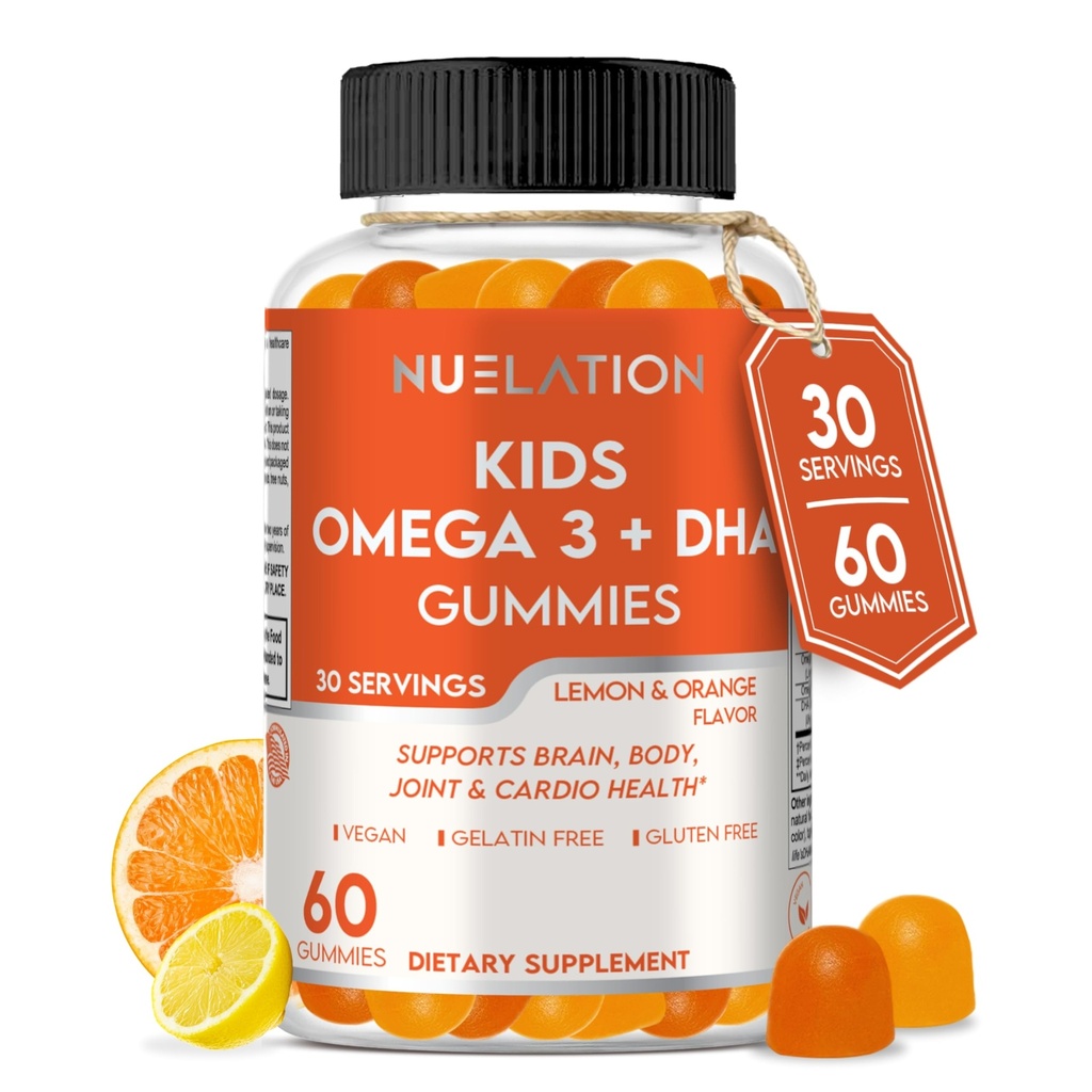 Vegan Omega 3 Gummies per bambini con DHA, Plant Based, 30 Serve, 60 Ct. Gelatin Free, Gluten Free, Non OGM Omega 3 Supplemento. Bambini & bambini DHA Gummies per cervello, occhio, cuore e supporto immunitario