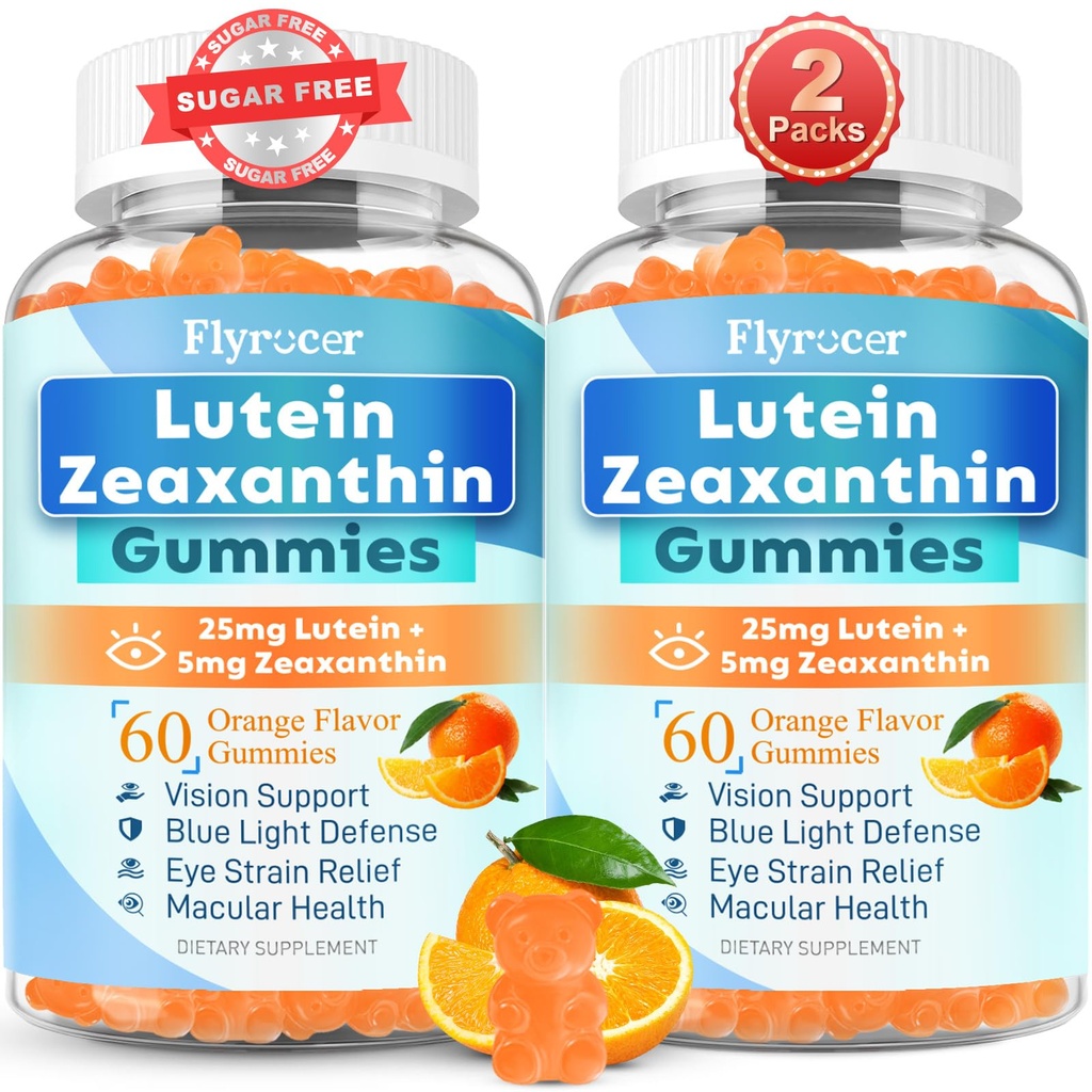 Zucchero gratis Lutein Gummies 25mg, Lutein e Zeaxanthin Integratori per la salute degli occhi, 13-in-1 Eye Care Formula con Omega-3 Bilberry Saffron-Vision Health, Eye Strain, Occhi Secchi, Arancia di vegana Flavor 120 Cts