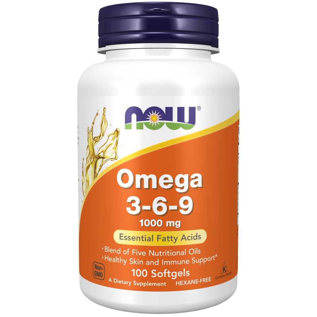 NOW Foods Supplements, Omega 3-6-9 1000 mg con una miscela di semi di lino, Primrose serale, Canola, Malce nero e olio di semi di zucca, 100 Softgels